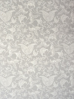 
White Lacy Botanical 
raised print on pale taupe