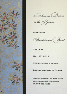 
In the PInes, 
Rehearsal Dinner Invitation

